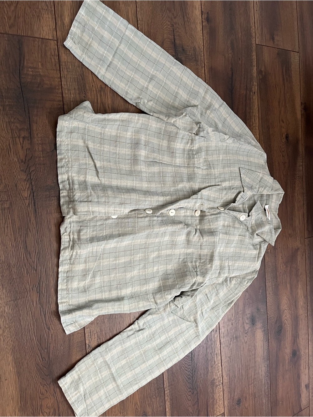 Talbots Beige and Cream Plaid Button-Down Shirt